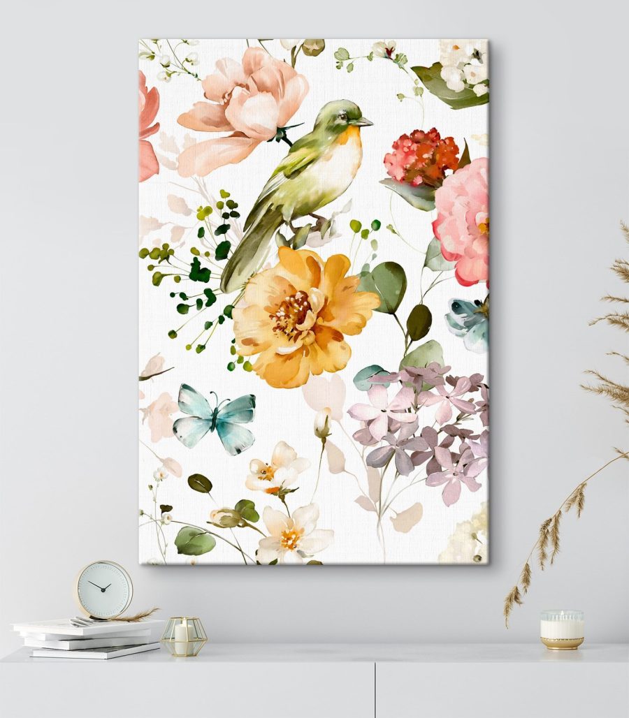 Pássaro entre flores claras — interior 3