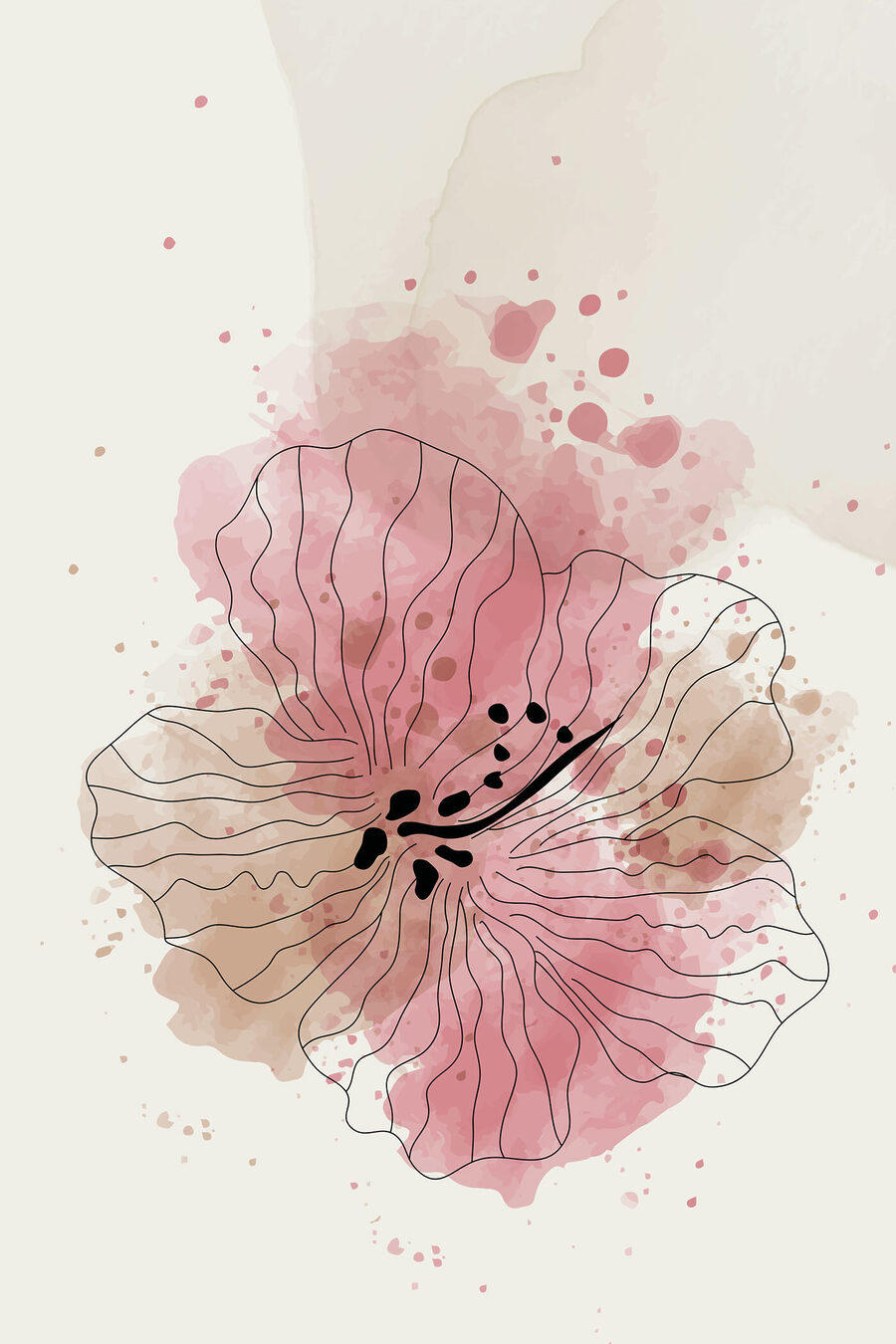 Flor cor-de-rosa em contorno — design completo