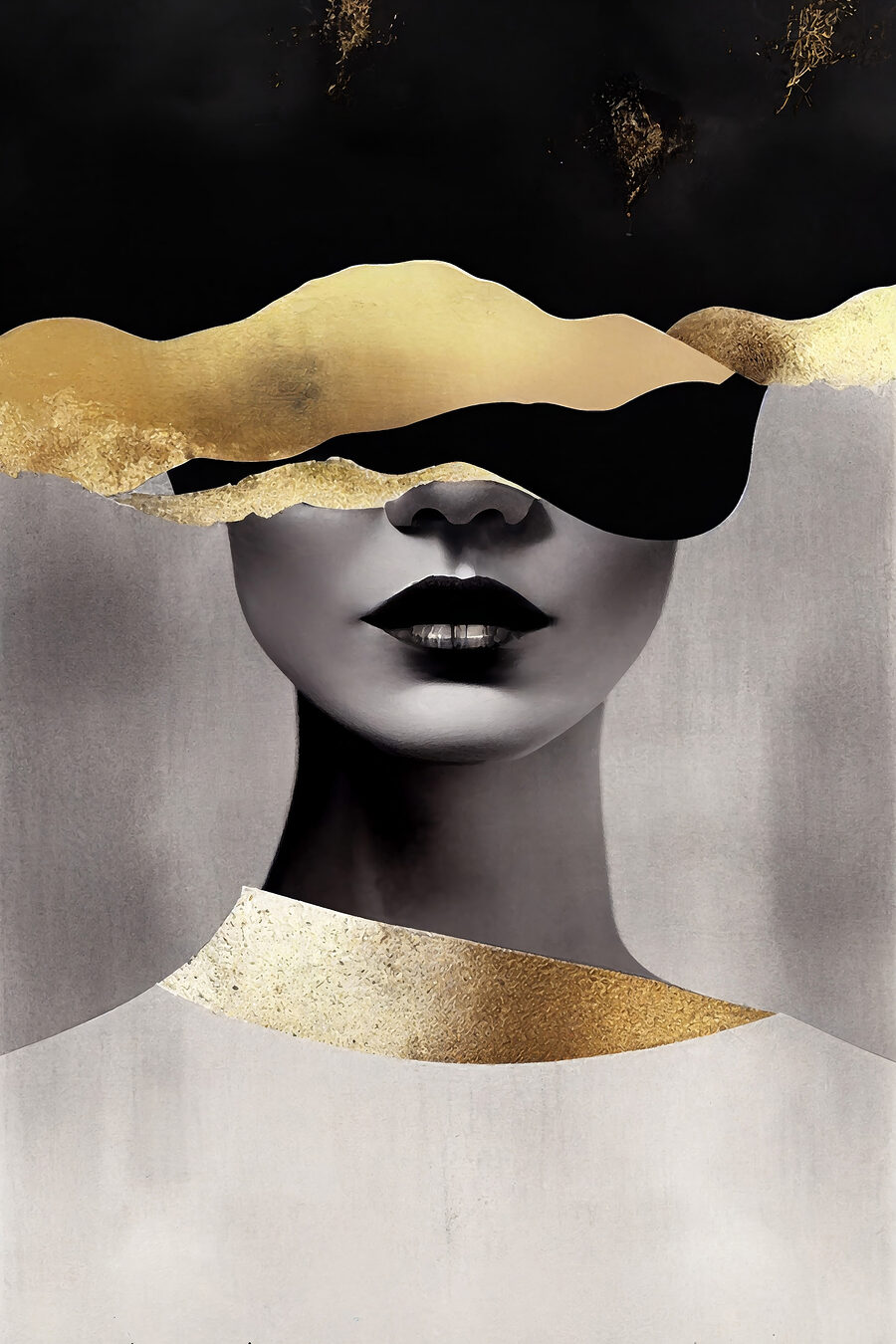Retrato com véu dourado — design completo