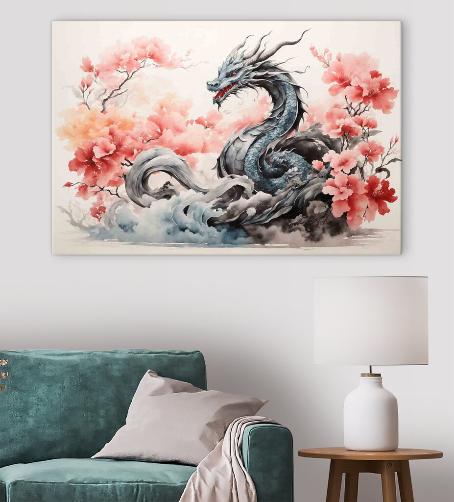 Dragão entre flores cor-de-rosa — interior 2