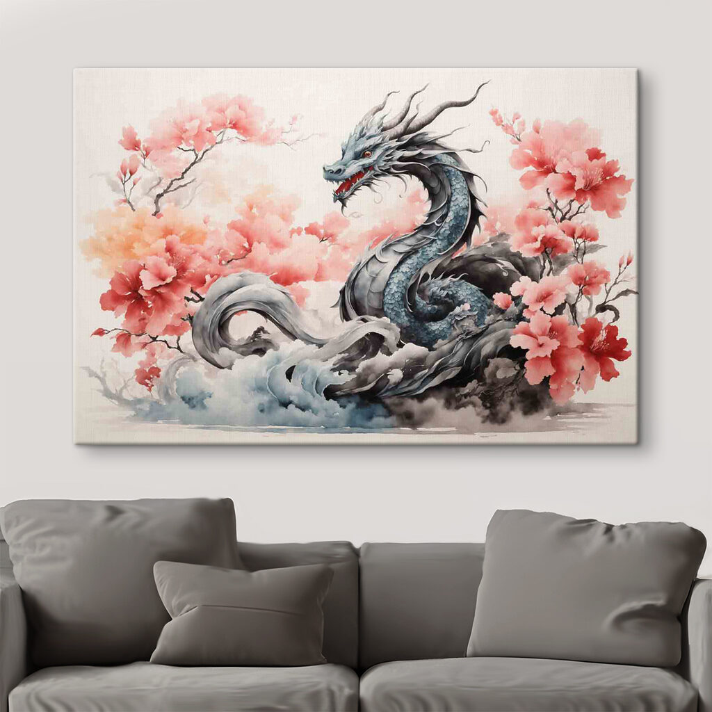 Dragão entre flores cor-de-rosa — interior 1