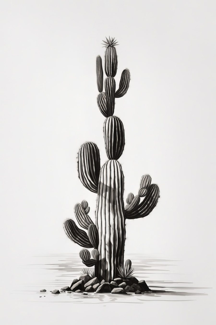 Cacto em pinceladas pretas — design completo