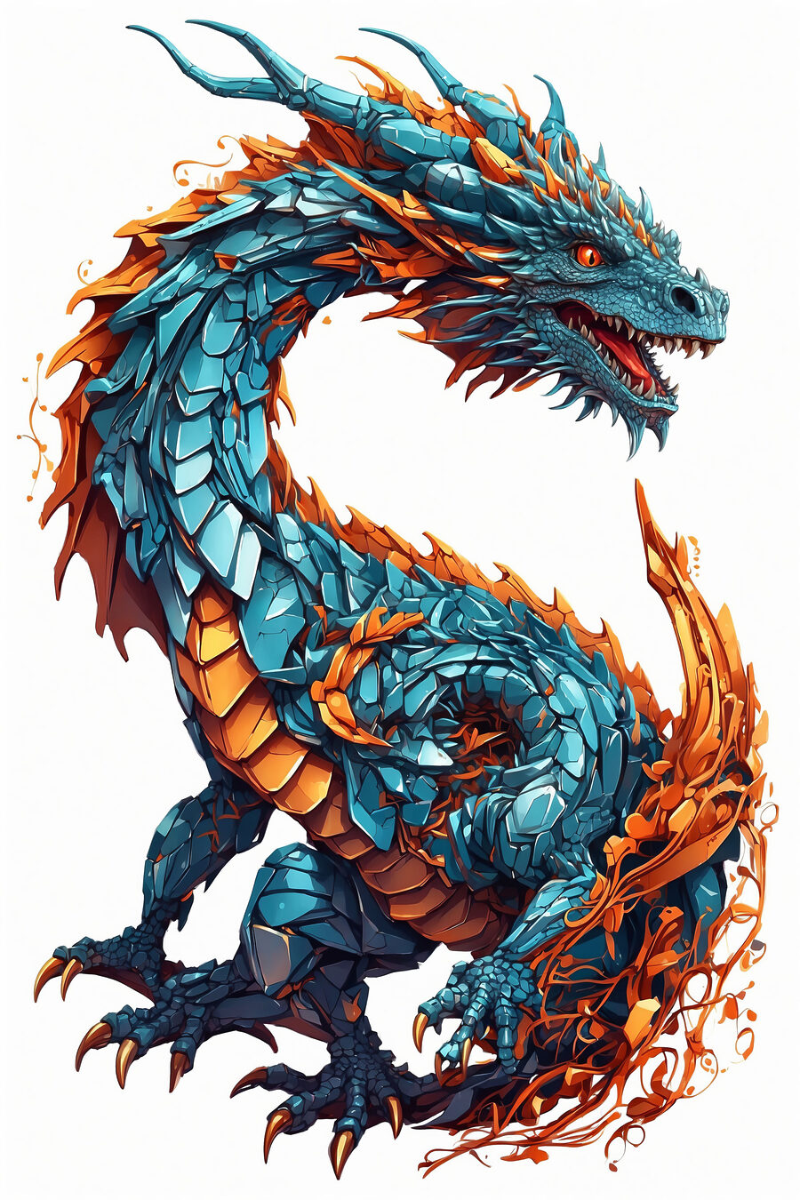 Dragão azul e laranja — design completo