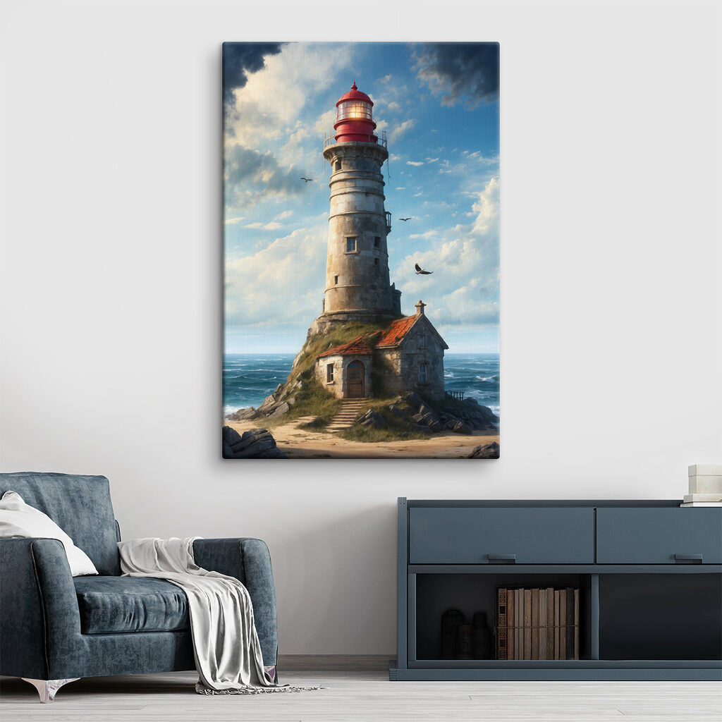 Farol sobre ondas azuis — interior 2