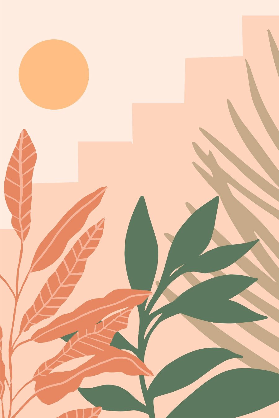 Folhas com horizonte escalonado — design completo