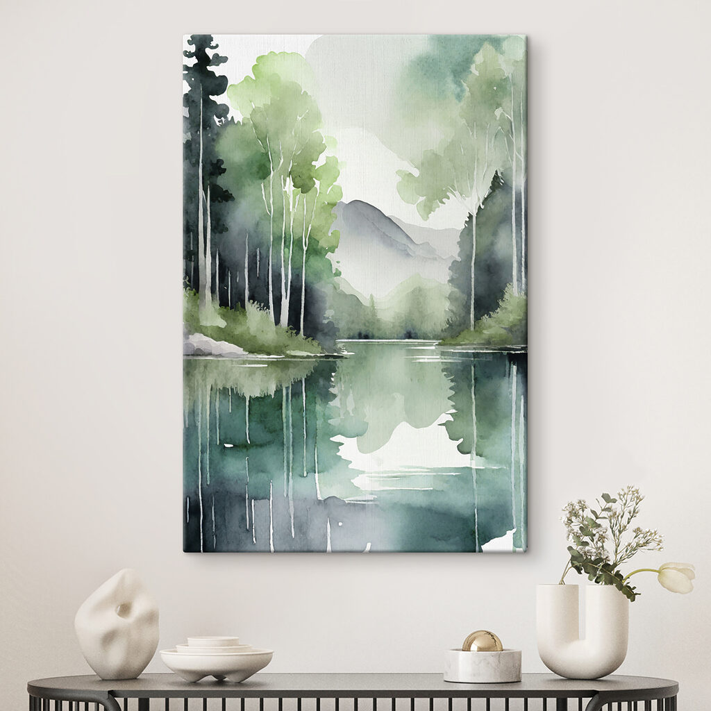 Lago espelhado entre árvores — interior 2