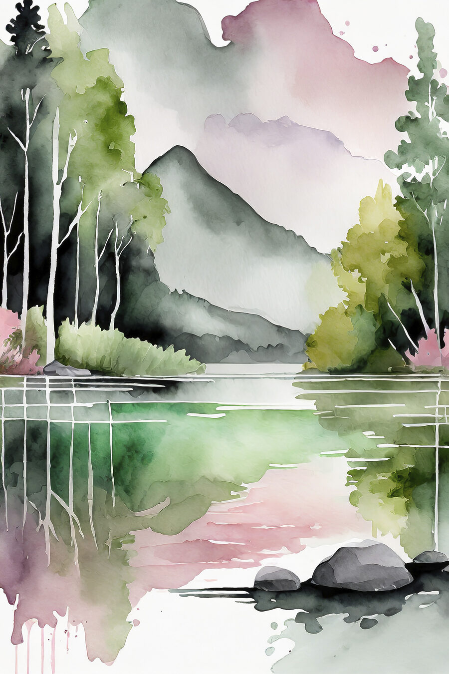 Lago sob céu rosado — design completo