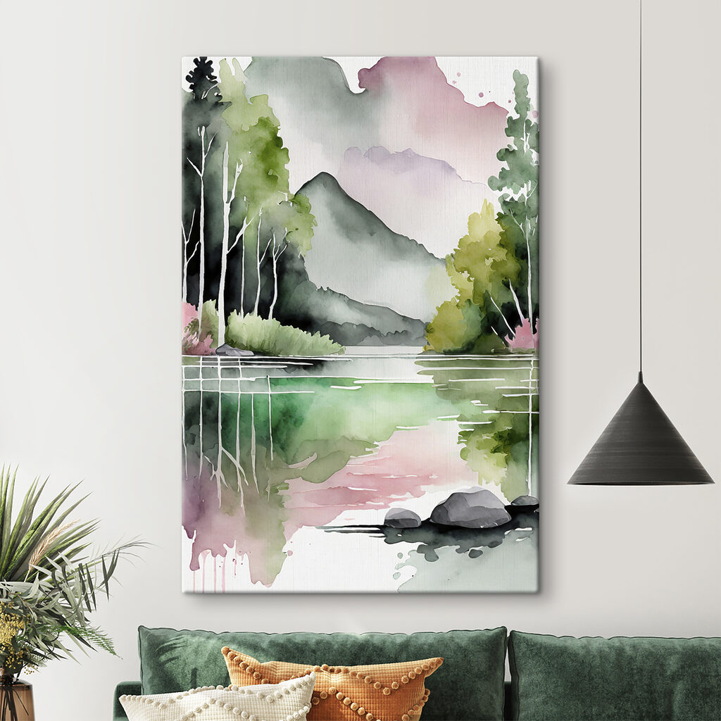 Lago sob céu rosado — interior 1