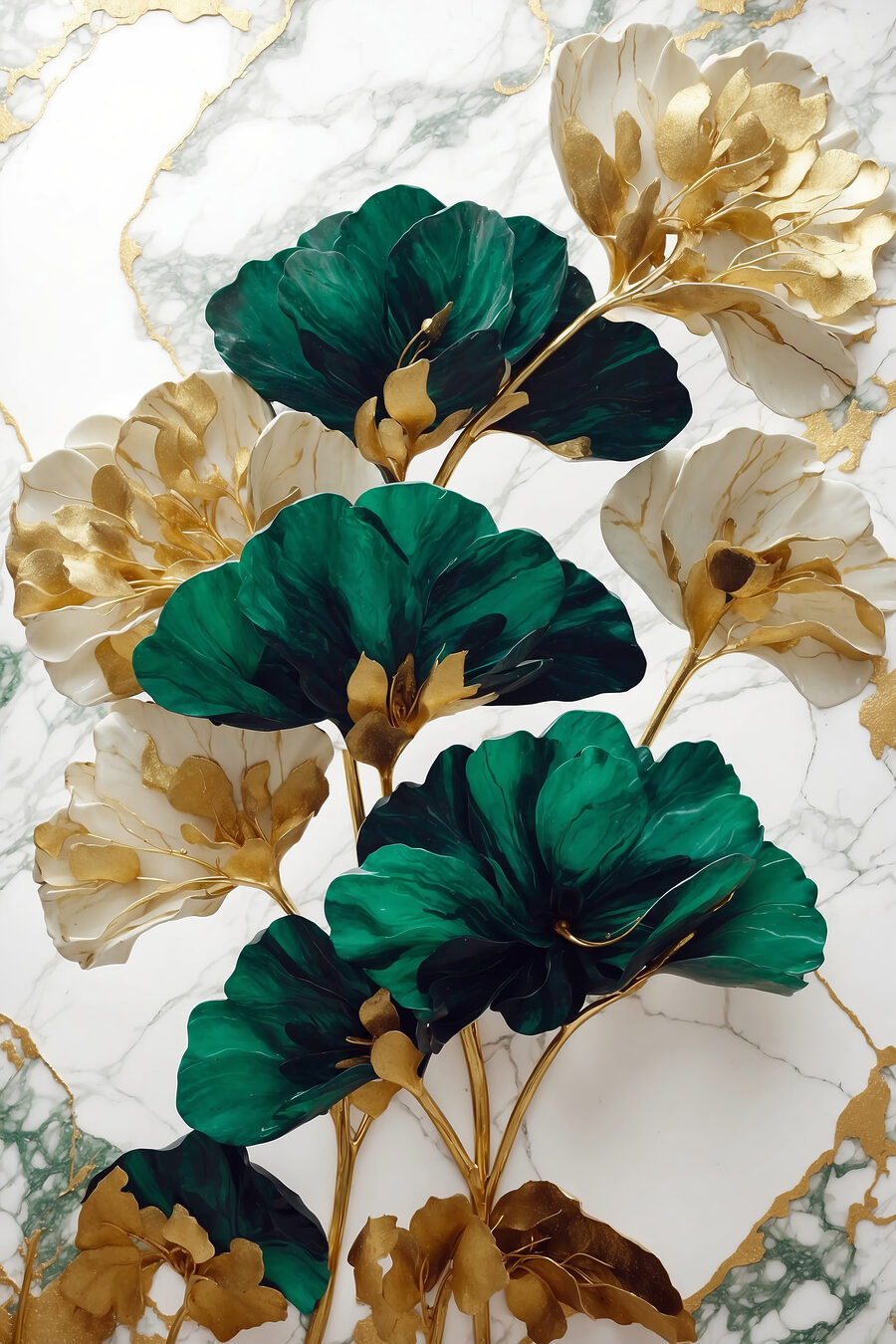 Flores verdes em mármore — design completo