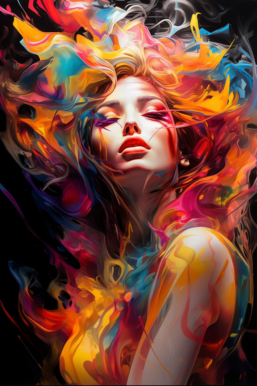 Retrato em chamas coloridas — design completo