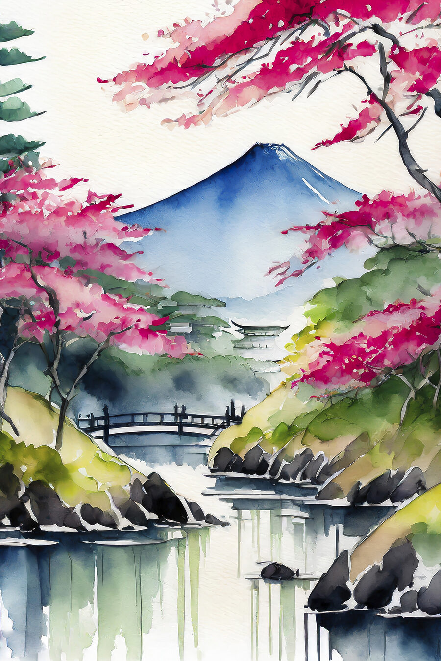 Rio com flores cor-de-rosa — design completo