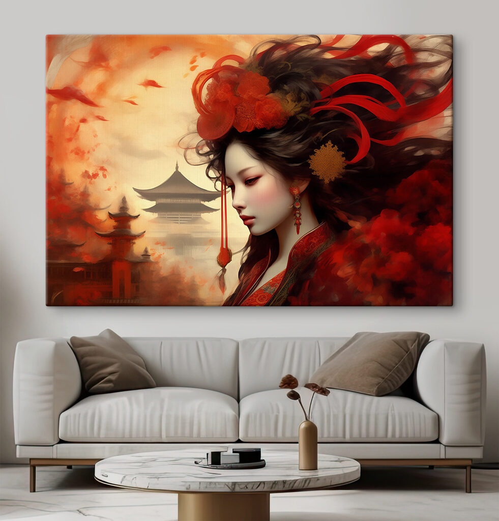 Flor vermelha no cabelo — interior 1