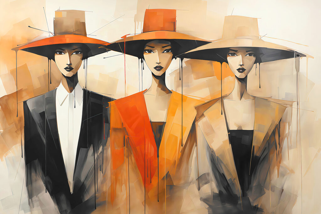 Três mulheres de chapéu — design completo
