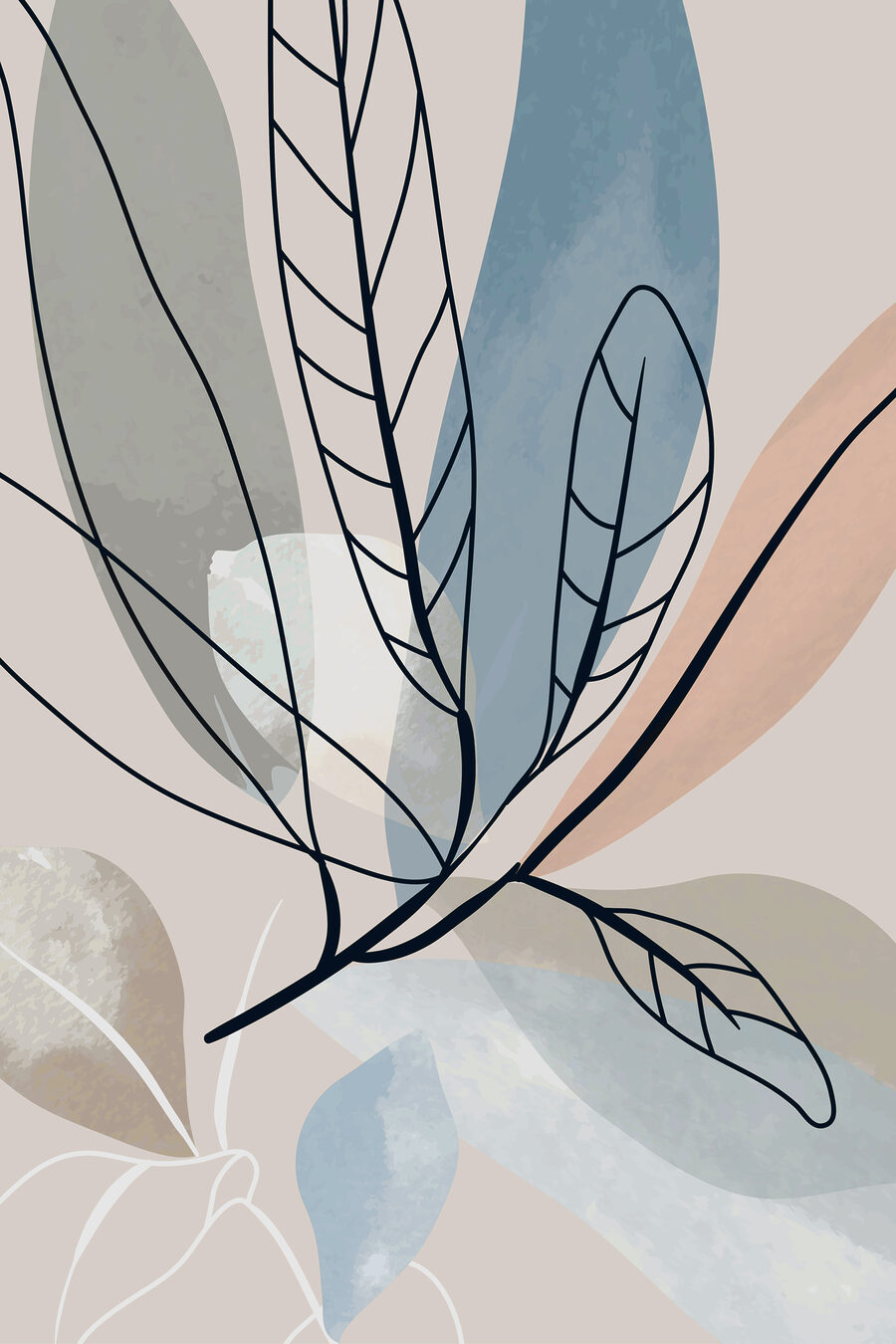 Folhas finas sobre azul — design completo
