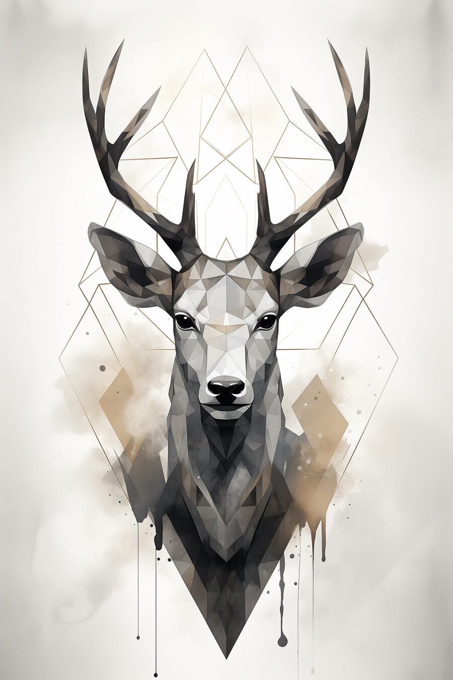 Veado entre triângulos finos — design completo