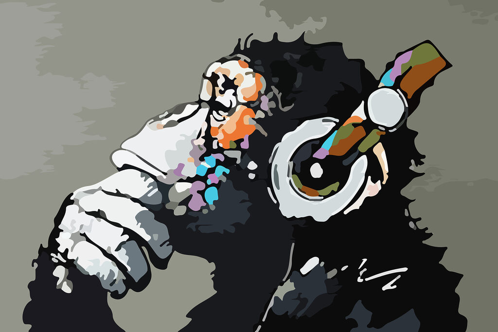 Macaco com auscultadores — design completo
