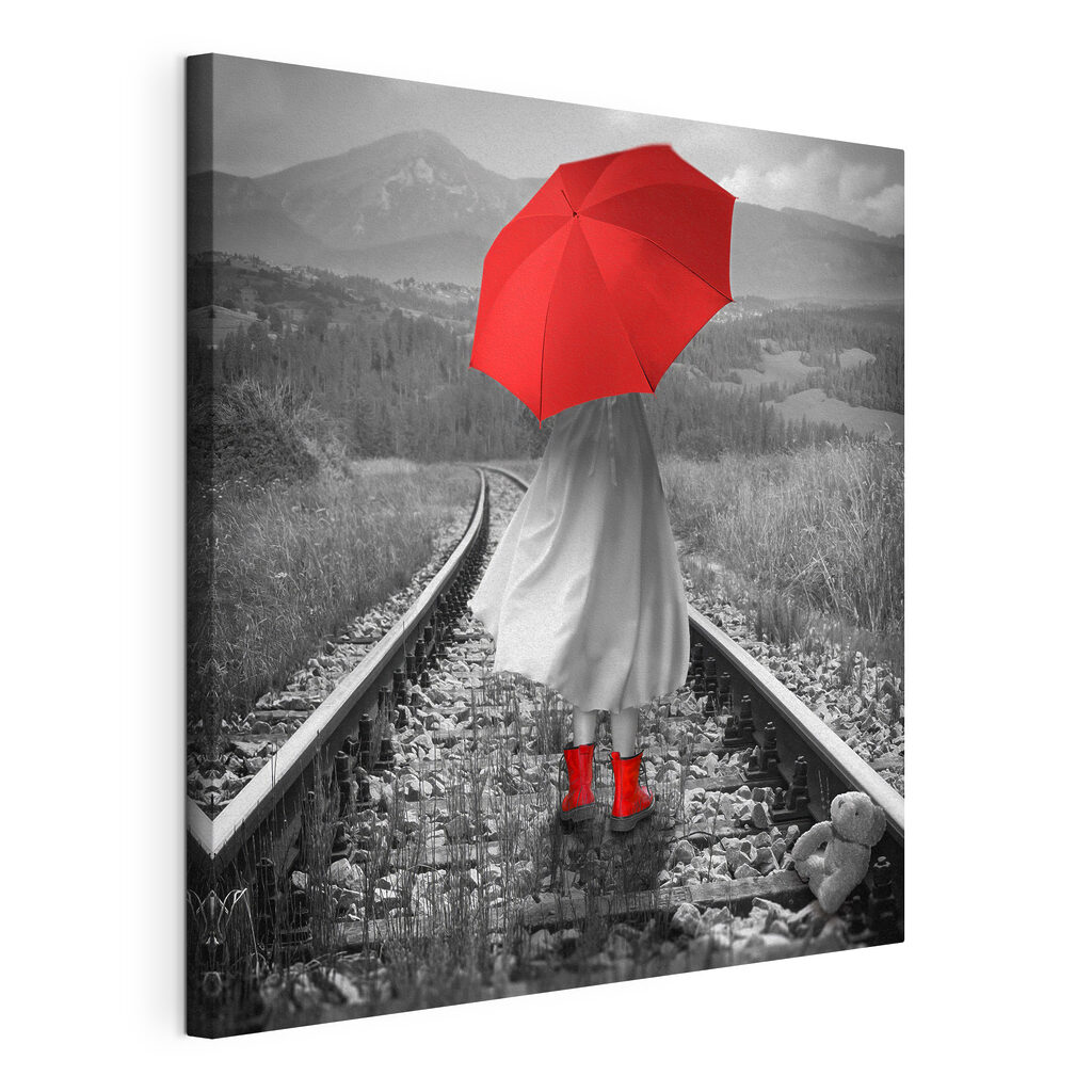 Guarda-chuva vermelho, tela esticada e borda contínua