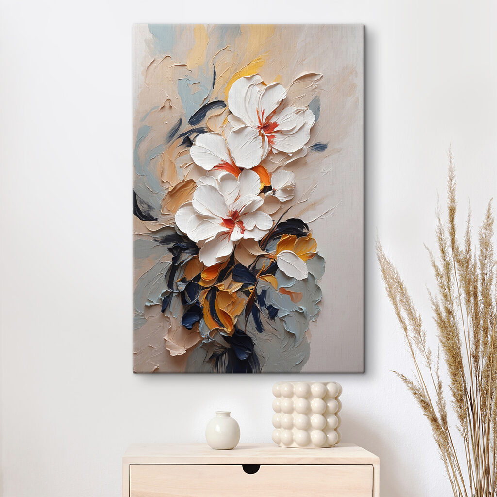Flores brancas em laranja-ferrugem — interior 2