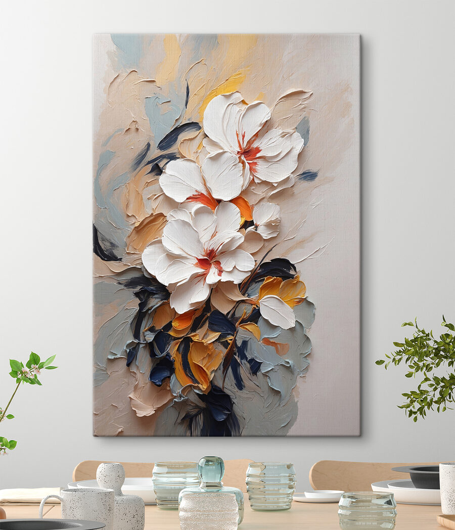 Flores brancas em laranja-ferrugem — interior 3