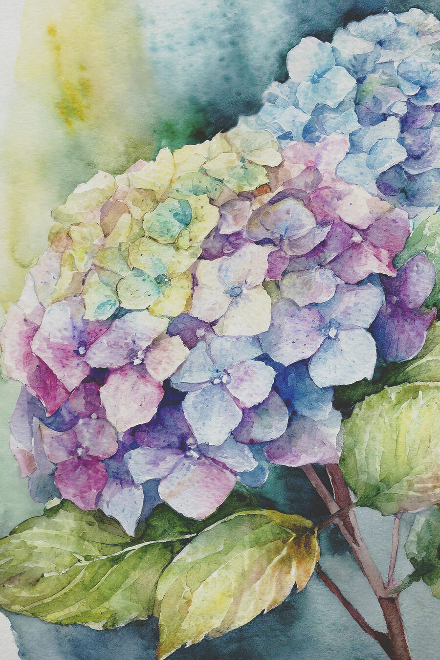 Hortênsia entre folhas — design completo