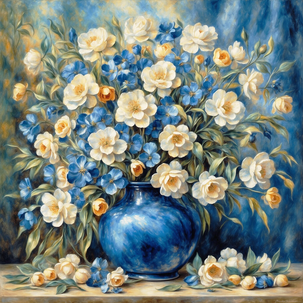 Flores num vaso azul — design completo