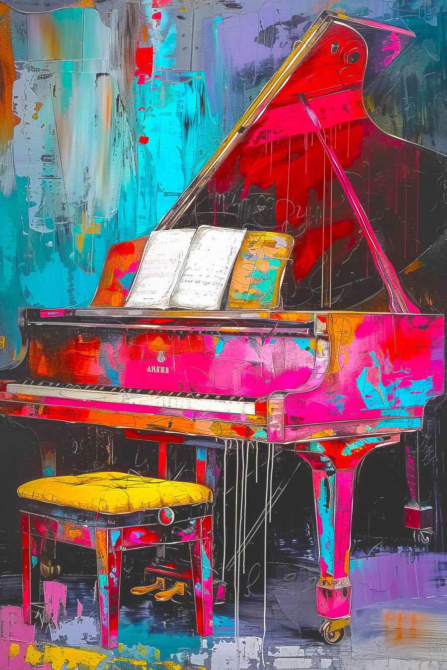 Piano em tinta viva — design completo