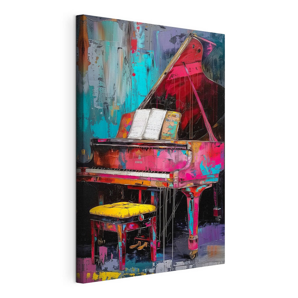 Piano em tinta viva, tela esticada e borda contínua