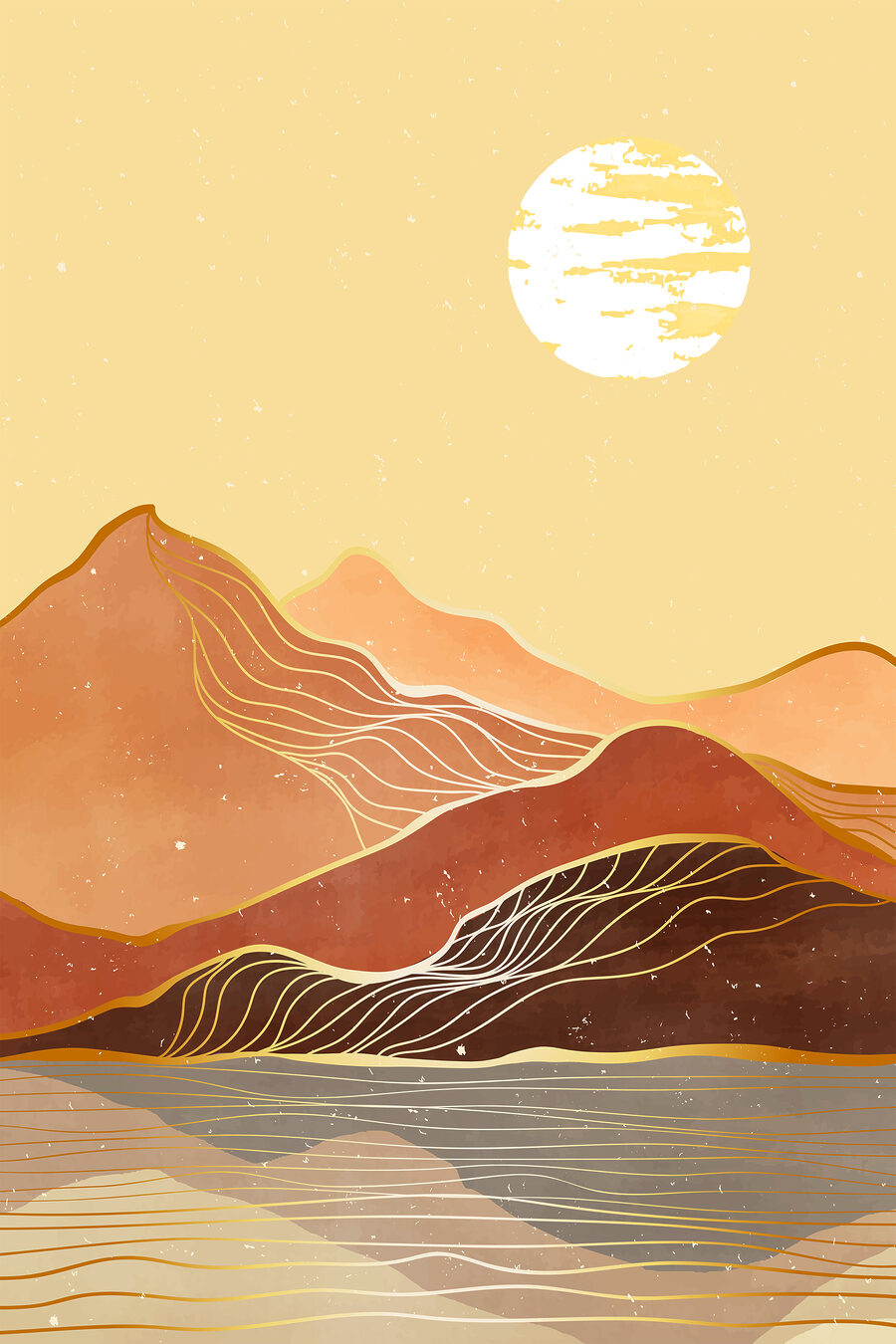 Sol sobre montanhas laranja — design completo