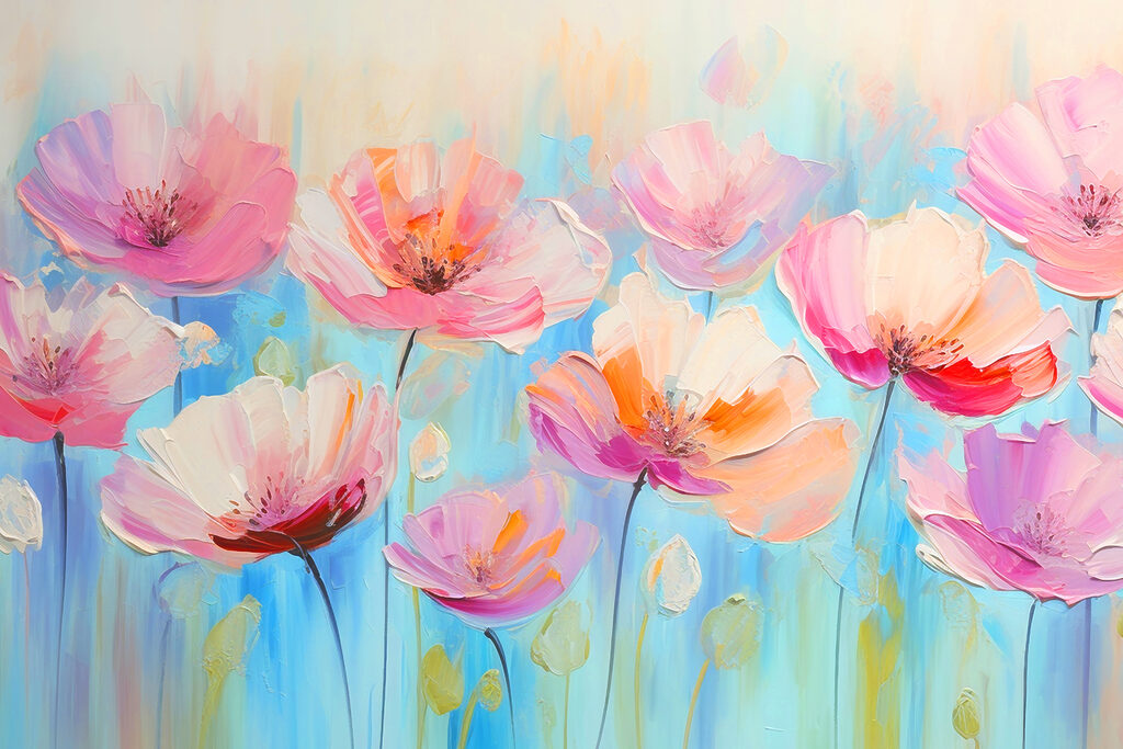 Flores cor-de-rosa sobre azul — design completo