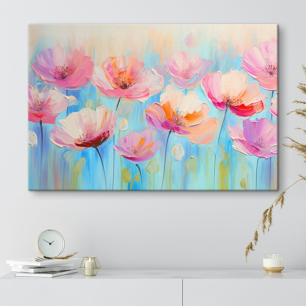 Flores cor-de-rosa sobre azul — interior 2