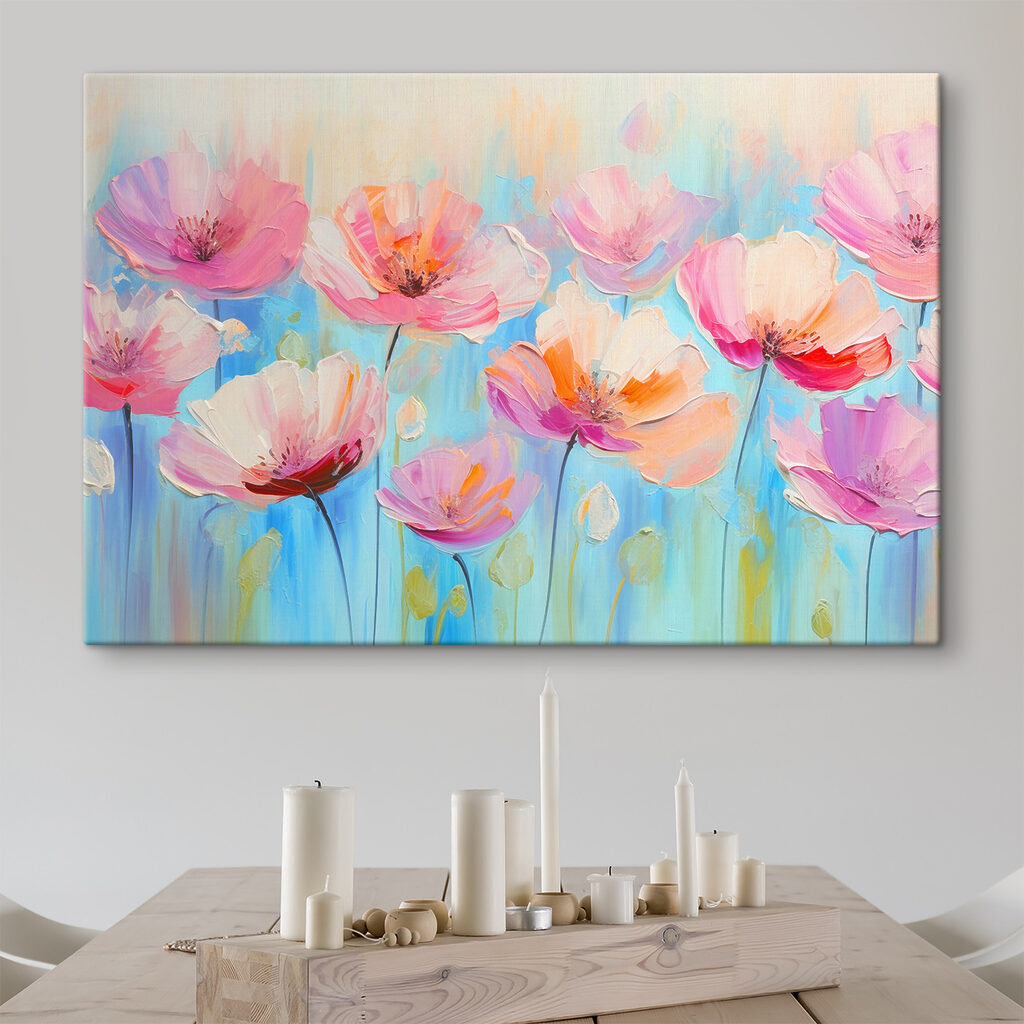 Flores cor-de-rosa sobre azul — interior 1