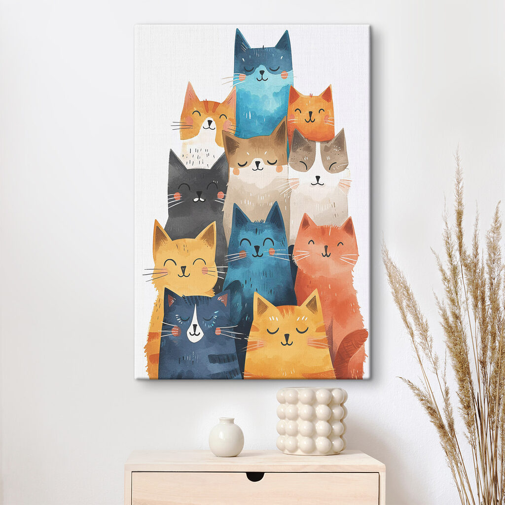 Gatos fazem uma torre num interior