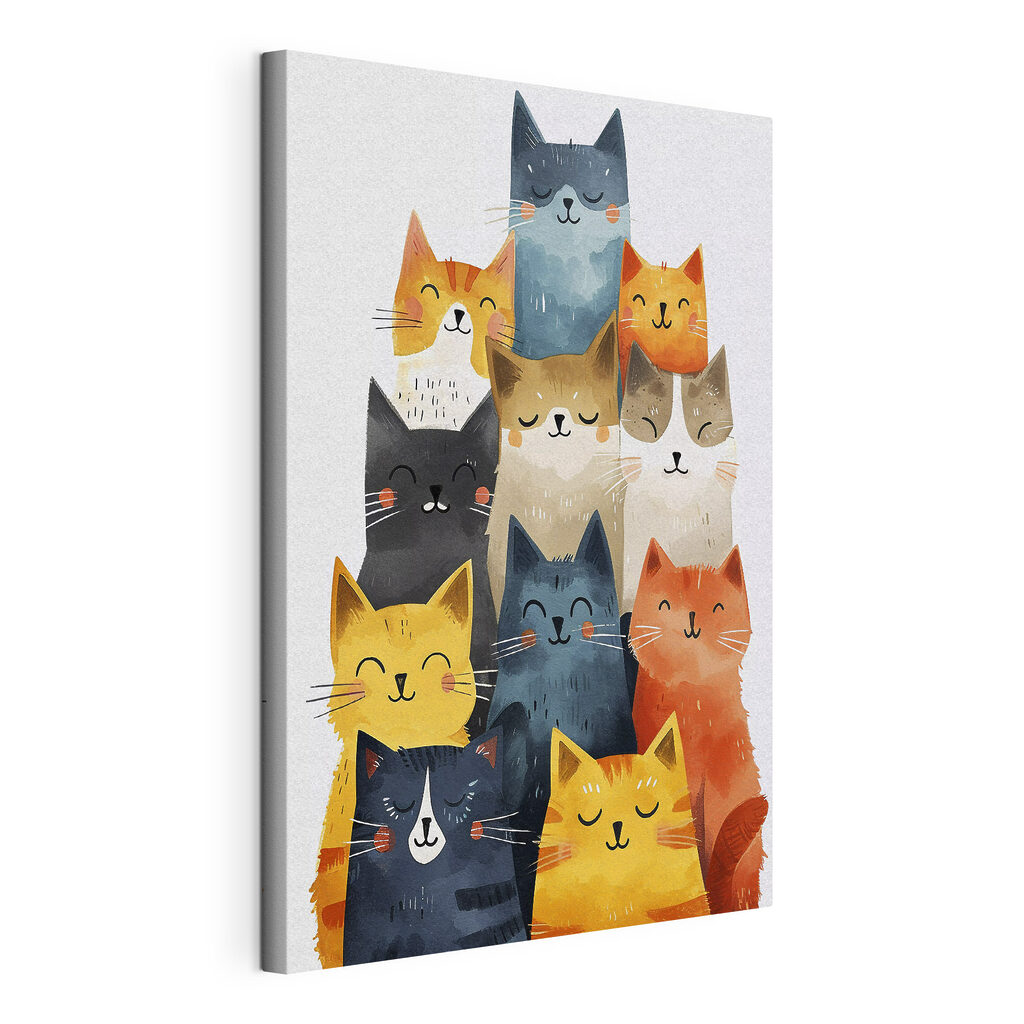 Gatos fazem uma torre, tela esticada e borda contínua