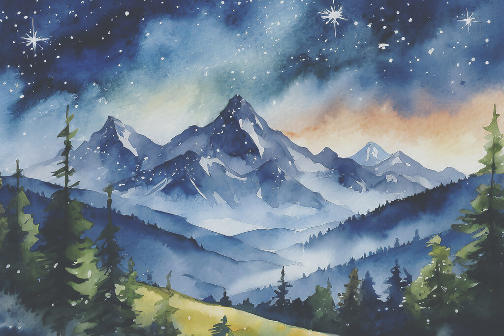 Estrelas sobre montanhas azuis — design completo