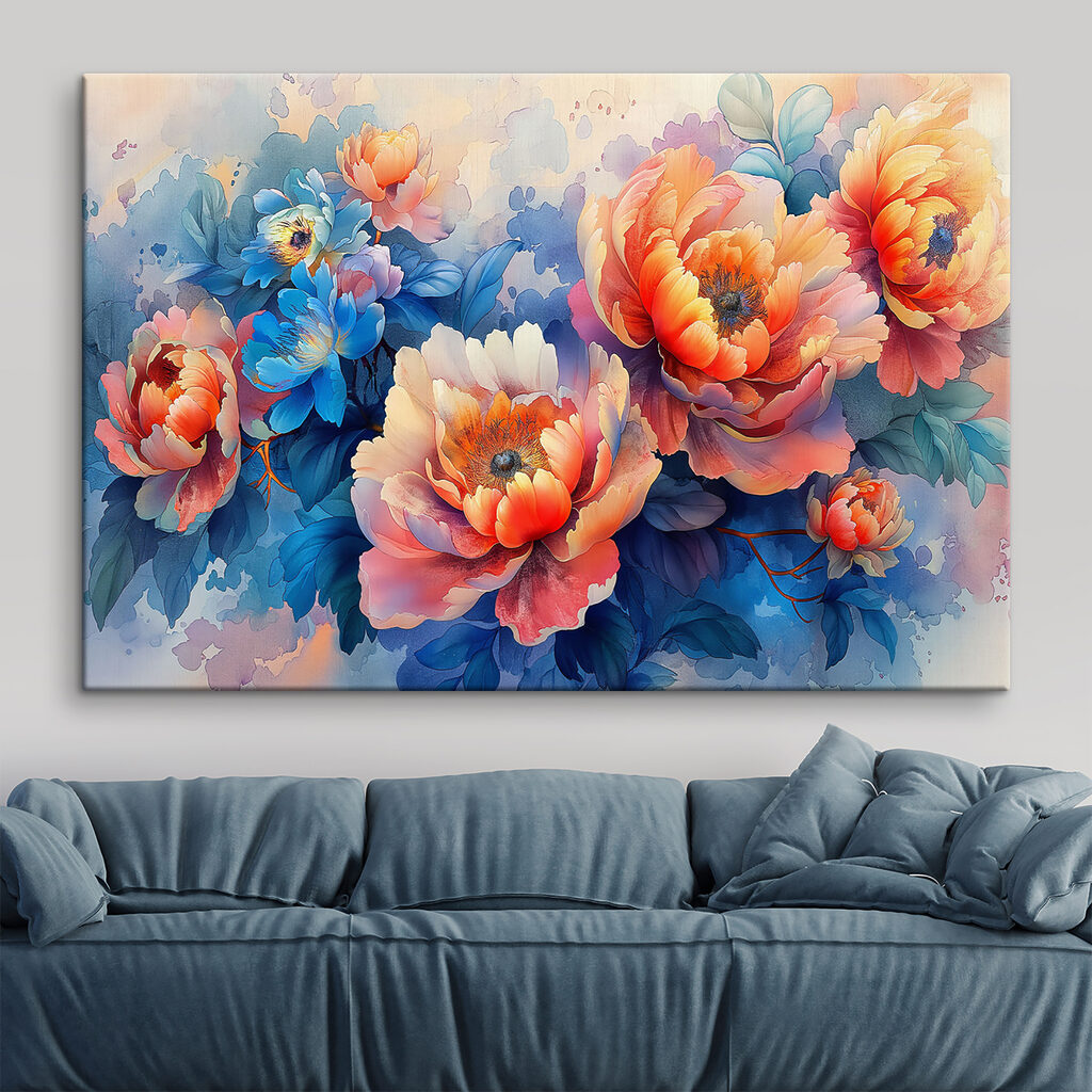 Flores laranja entre azul — interior 2