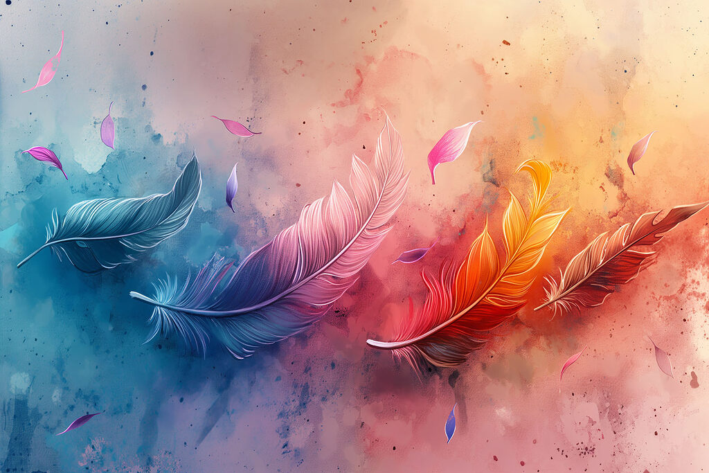 Penas colorem o céu — design completo