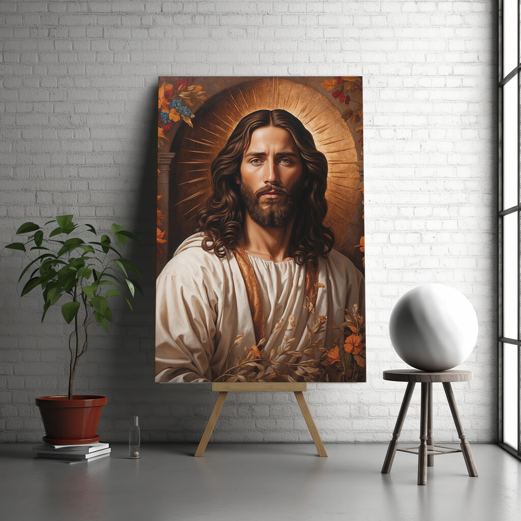 Jesus num halo dourado num interior