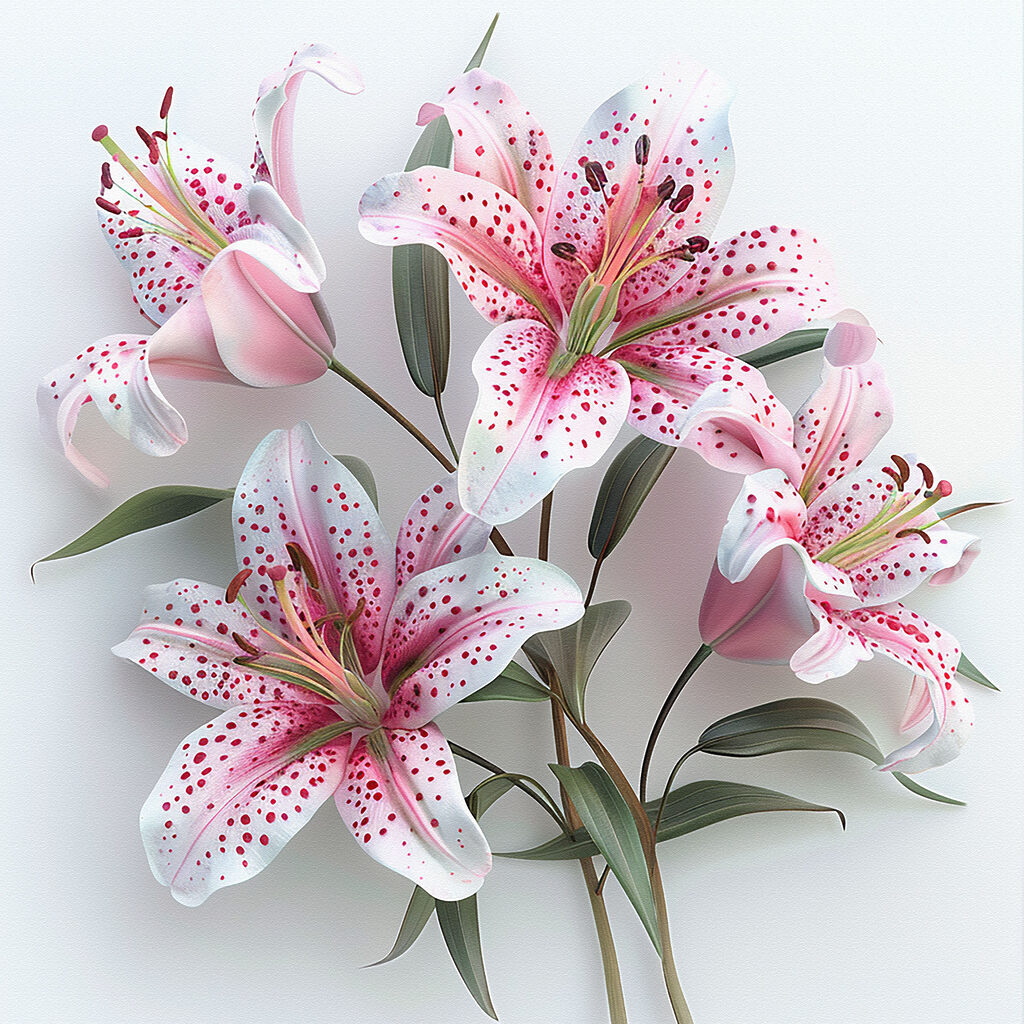 Lírios com pintas cor-de-rosa — design completo