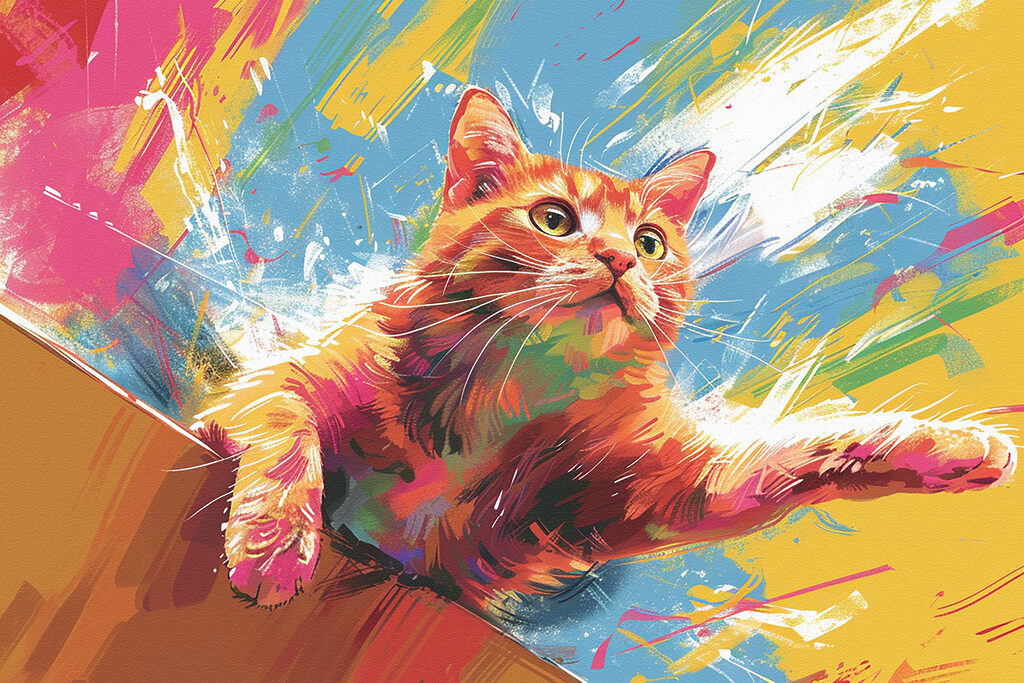 Gatinho entre cores vivas — design completo