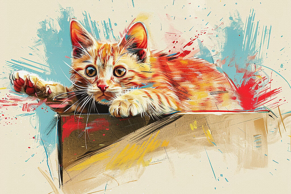 Gatinho entre salpicos — design completo