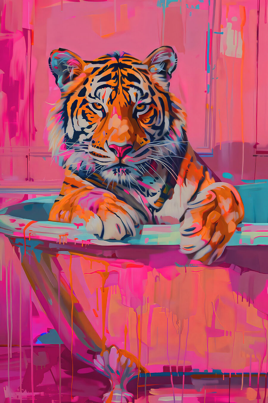 Tigre sobre traços rosa — design completo