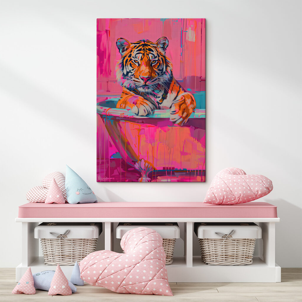 Tigre sobre traços rosa — interior 3