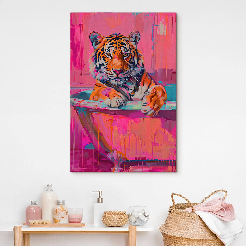 Tigre sobre traços rosa — interior 1