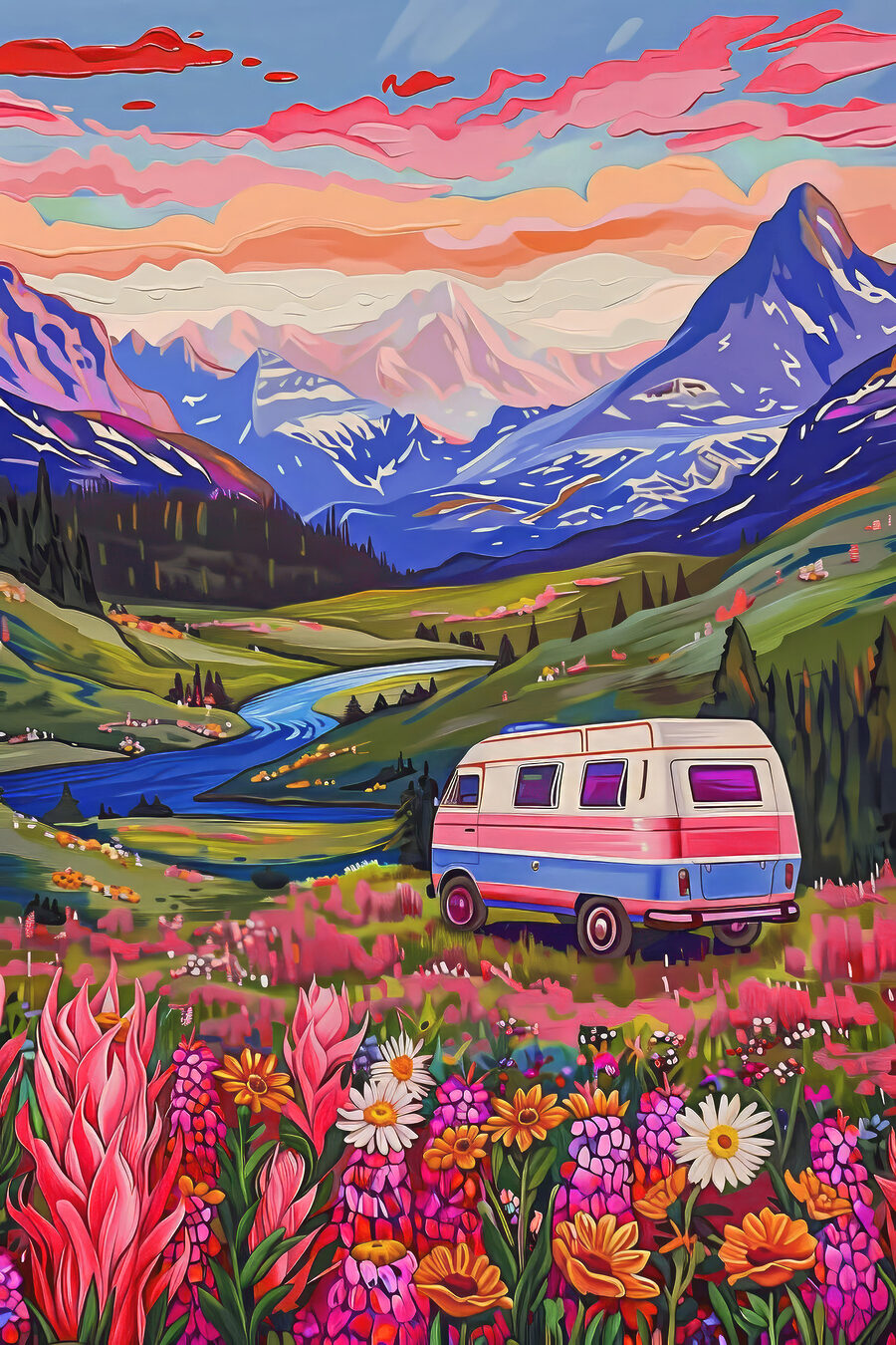 Acampar entre flores alpinas — design completo