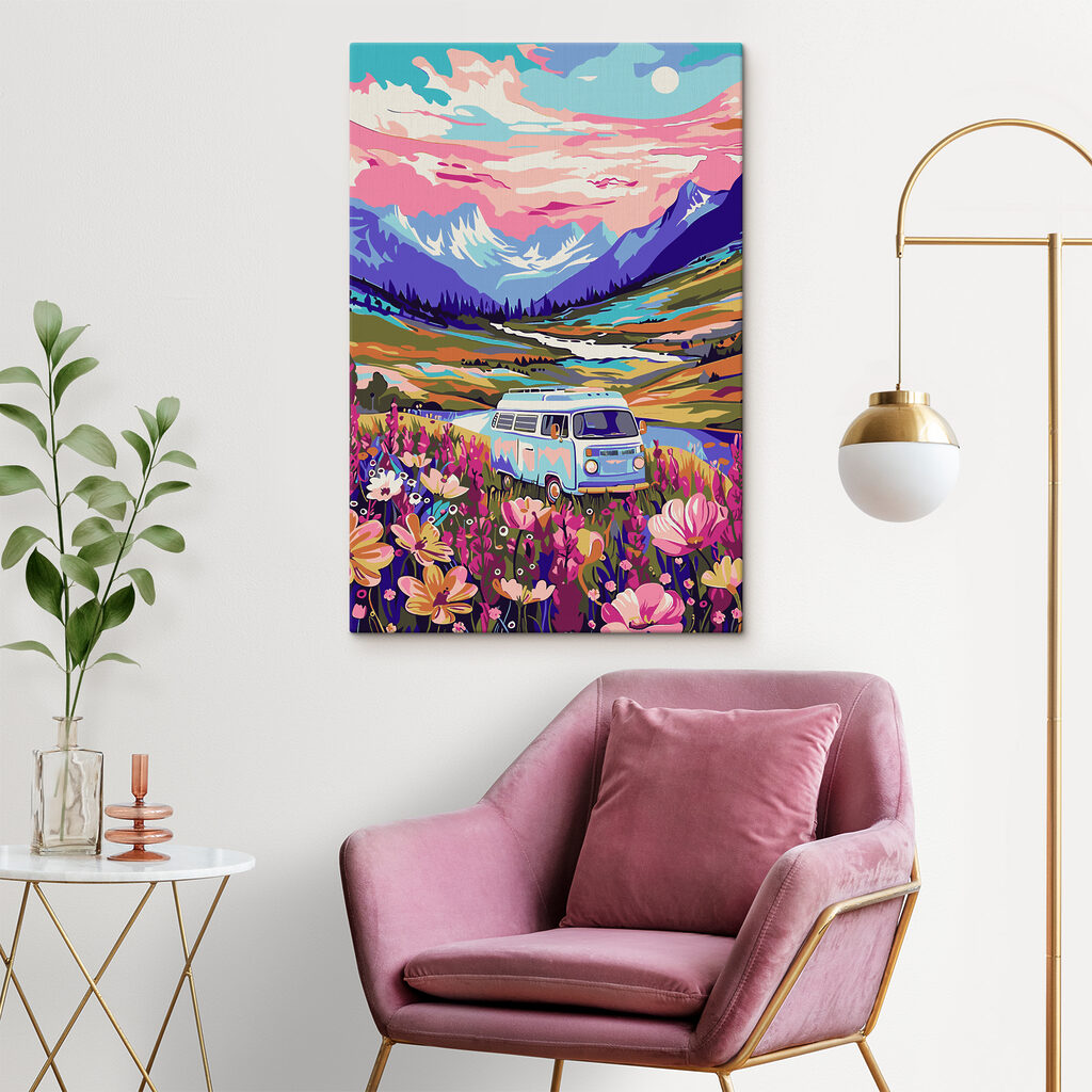 Carrinha entre flores alpinas — interior 1