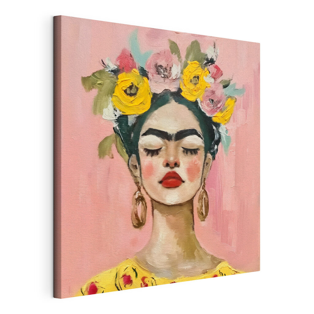 Frida de olhos fechados, tela esticada e borda contínua