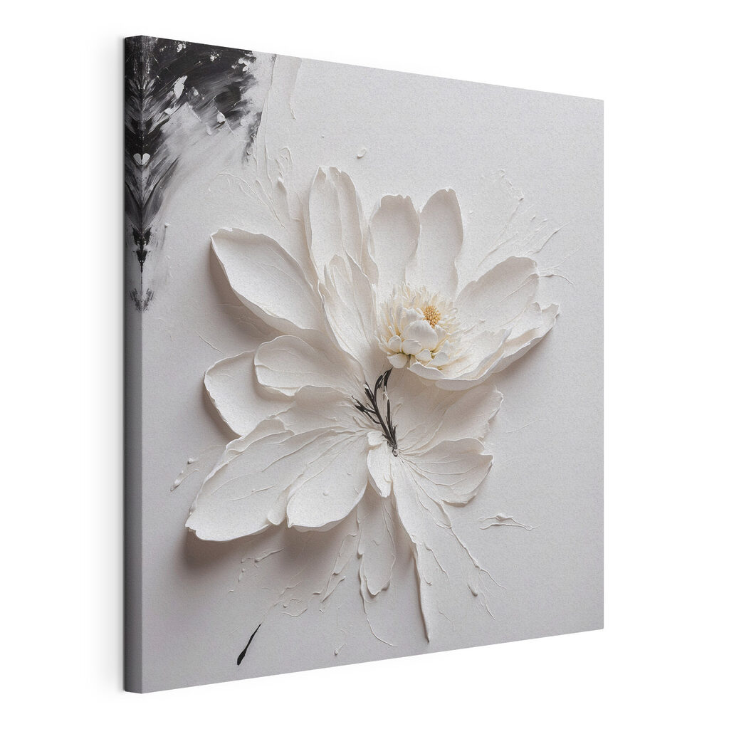 Uma flor em branco, tela esticada e borda contínua
