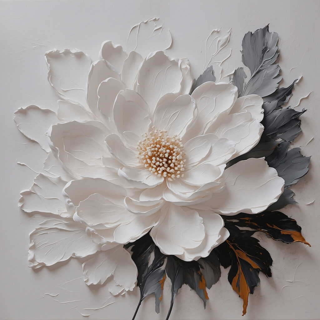 Flor branca, folhas escuras — design completo