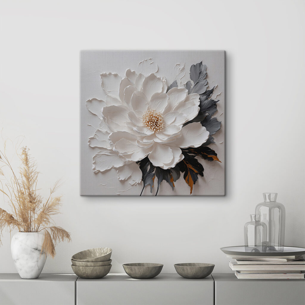 Flor branca, folhas escuras — interior 3