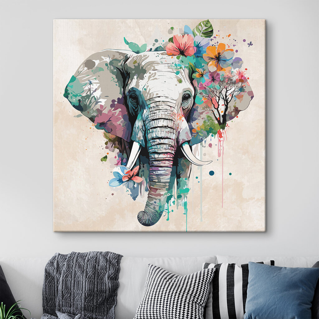 Elefante em flores vivas num interior